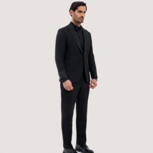 Wedding suit Black Revere Embroidered