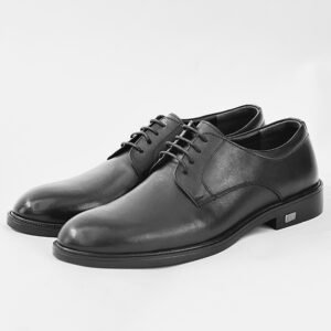 A simple black lace-up shoe
